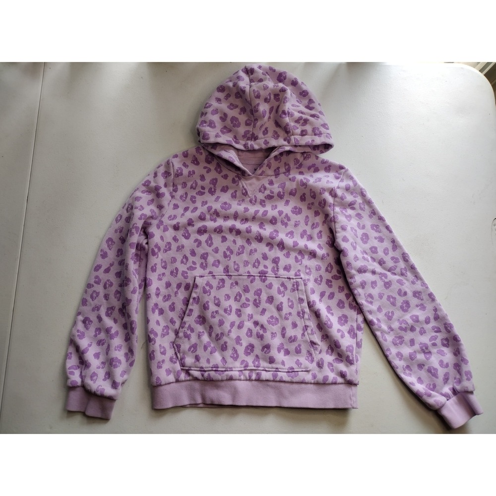 Kiabi Girls Purple Leopard‎ Print Pullover Hoodie Fleece Lined Size 10